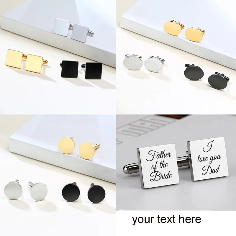 Personalized Engrave Initial Cufflinks for Wedding Birthday Groomsmen Gift Stainless Steel Cufflinks Statement Jewelry Good Vibrations