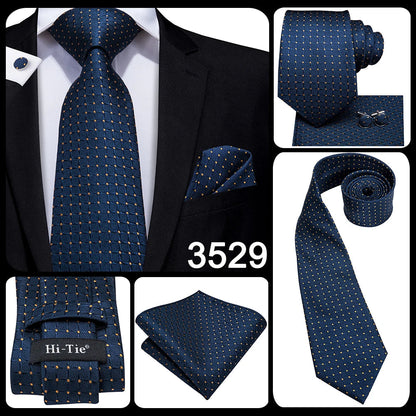 Hi-Tie Navy Blue Solid Paisley Silk Wedding Tie For Men Hanky Cufflink Mens Necktie Set Business Party New Design Dropshipping Good Vibrations