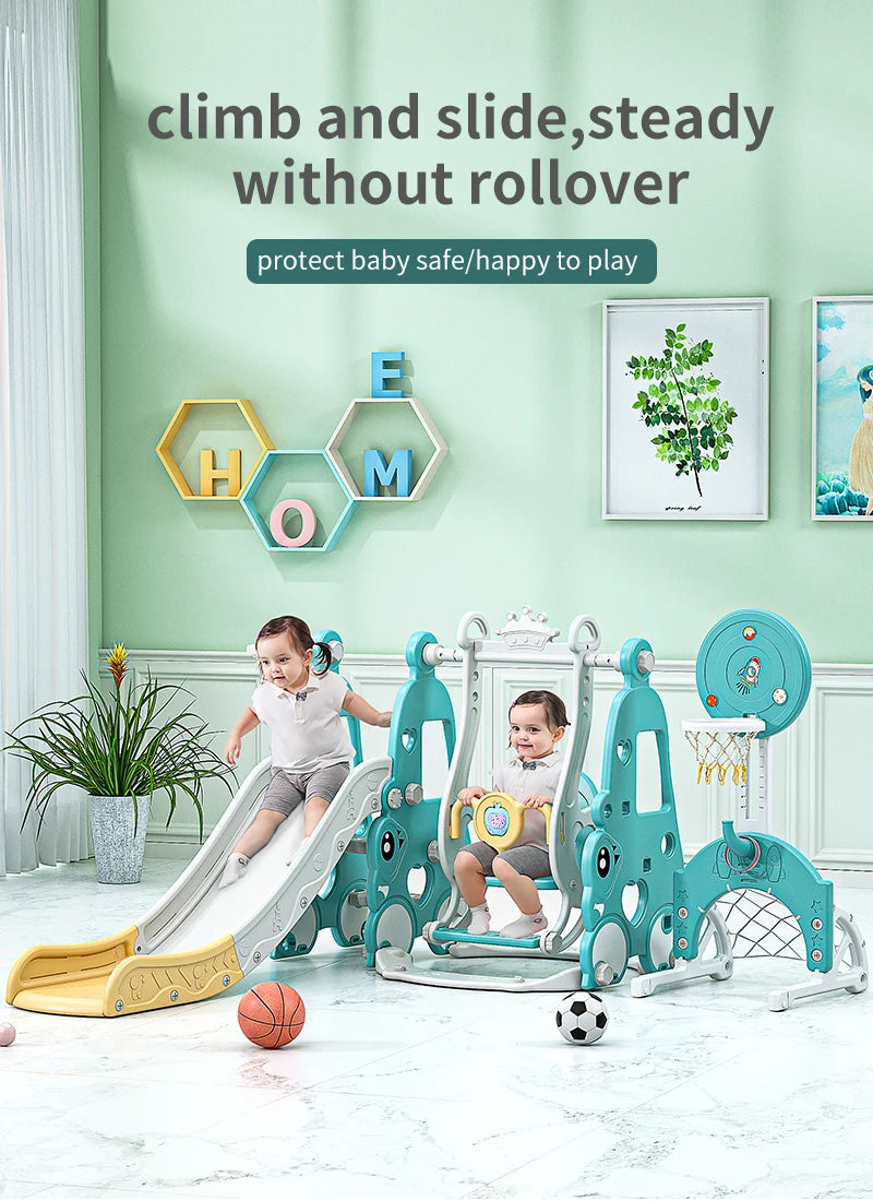6 in 1 Indoor Playground Set for Children HDPE/PE Swing and Slide Toys Baby Playhouse with Indoor Slide and Swing Features Good Vibrations