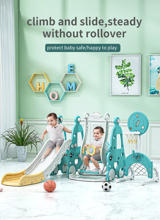 6 in 1 Indoor Playground Set for Children HDPE/PE Swing and Slide Toys Baby Playhouse with Indoor Slide and Swing Features Good Vibrations