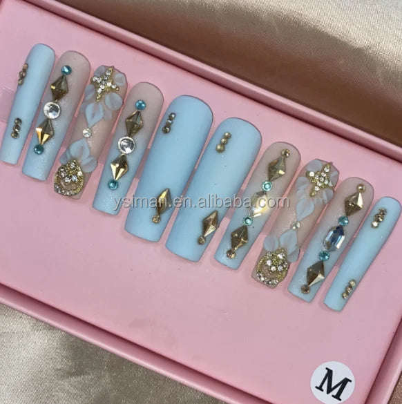High Quality Multiply Designs 3D Handmade Customize Salon Press on Nails Acrylic Materials Set Good Vibrations