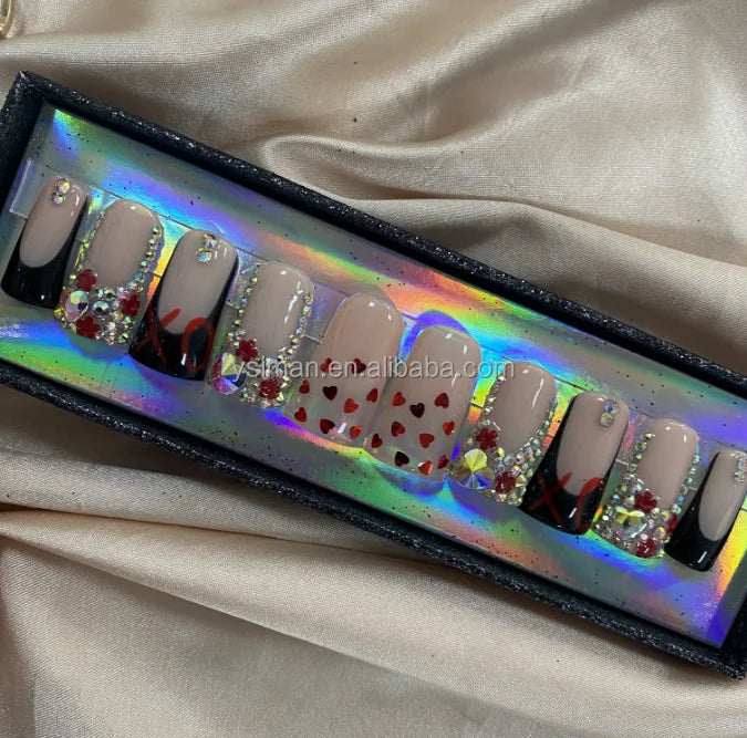 High Quality Multiply Designs 3D Handmade Customize Salon Press on Nails Acrylic Materials Set Good Vibrations