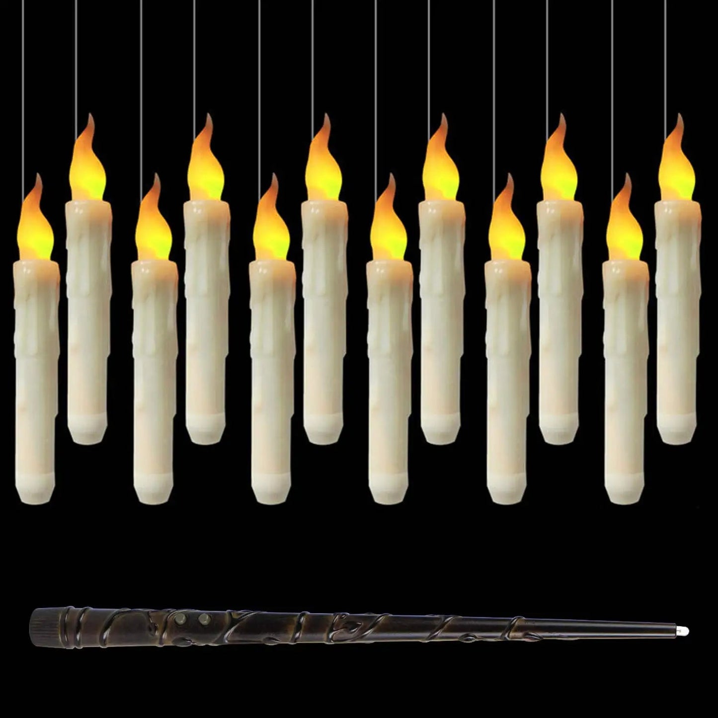 Flameless Candles with Magic Wand Remote Floating Candles Battery Operated Hanging Window Candles for Christmas Halloween Decor Good Vibrations