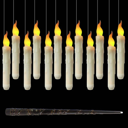 Flameless Candles with Magic Wand Remote Floating Candles Battery Operated Hanging Window Candles for Christmas Halloween Decor Good Vibrations