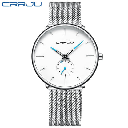 CRRJU New Watches Mens 2019 Man Fashion Simple Stainless Steel Blue Thin Watch For Men Luxury Casual Waterproof Quartz Clock Good Vibrations