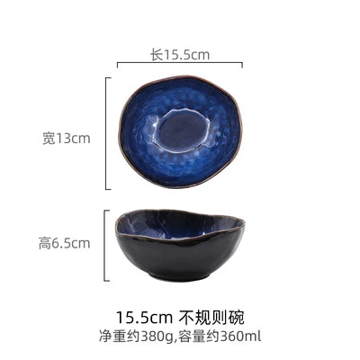 Household Ceramic Dinner Plate European Style Blue Glaze Salad Bowl Irregular Tableware Western Dinner Plate/kitchen Supplies Good Vibrations