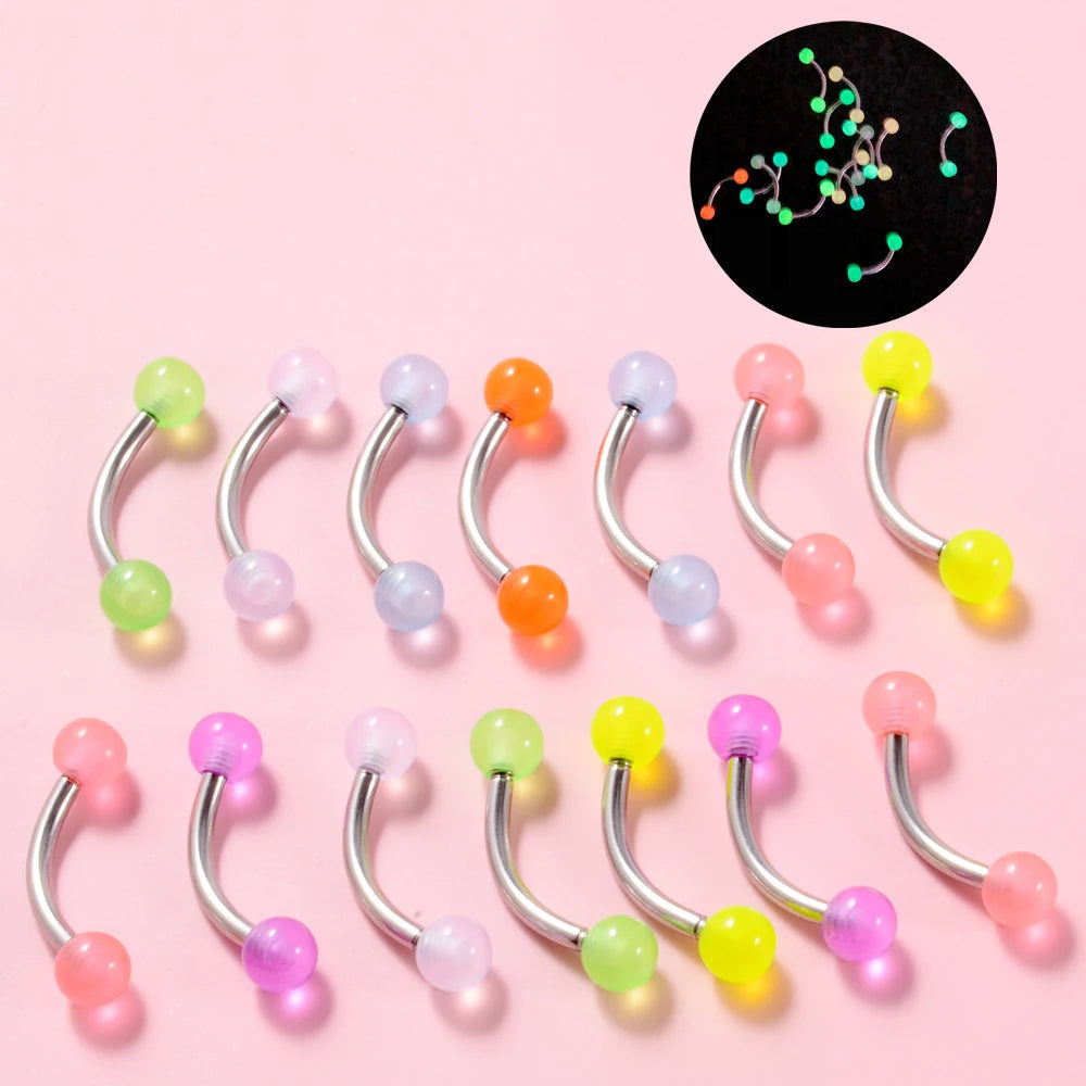 Surgical Steel Bar Tongue Rings Acrylic Glow in the dark ball Tongue Barbell Luminous Acrylic Ball Belly button Ring Piercing Good Vibrations