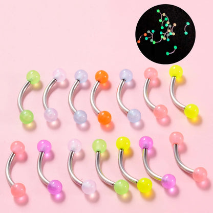 Surgical Steel Bar Tongue Rings Acrylic Glow in the dark ball Tongue Barbell Luminous Acrylic Ball Belly button Ring Piercing Good Vibrations
