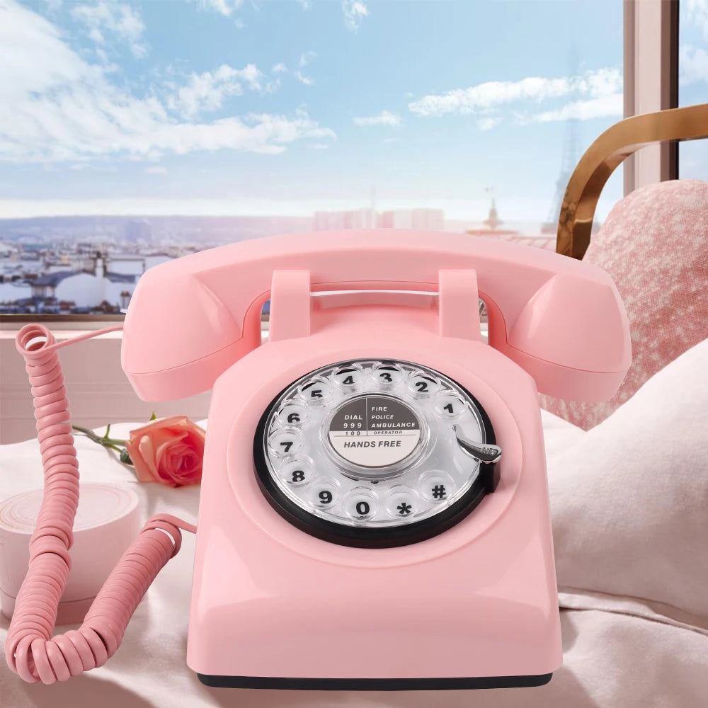 Rotary Dial Phones Retro Telephone From the 1980s, Retro Wired Landline for Home /Office Pink European Landline Good Vibrations