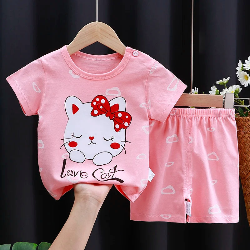 Kids Clothes Set Baby Boy/Girl T-Shirt + Shorts Summer Clothing Cotton Cartoon Casual Boys Tracksuit Children Baby Clothes Set Good Vibrations