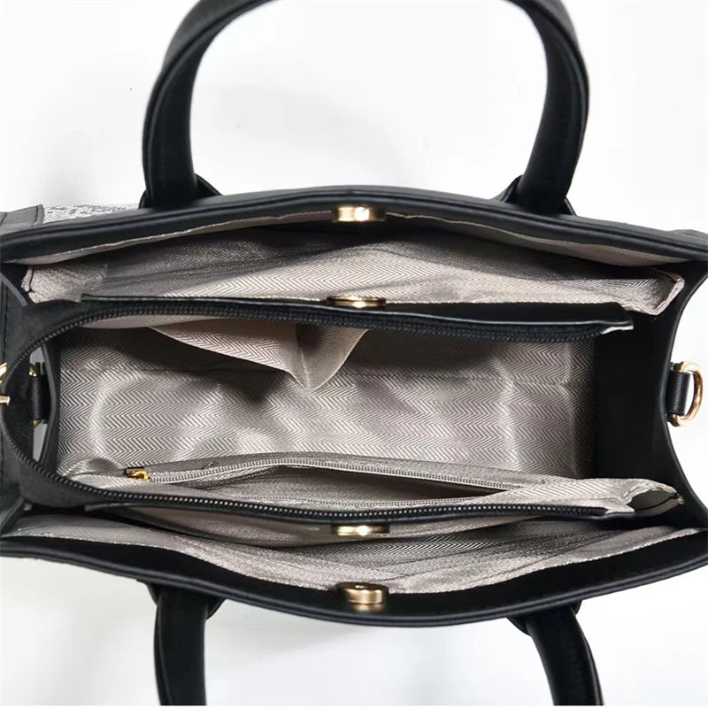 2024 Retro Contrasting Print Casual Tote Handbags Women's Zipper Closure Shopping Shoulder Bag Wholesale Good Vibrations