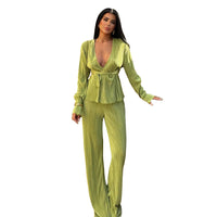 K10781 Factory Wholesale Women's Clothing V-neck Long Sleeve Cardigan Autumn and Winter Leisure Two-Piece Set Good Vibrations