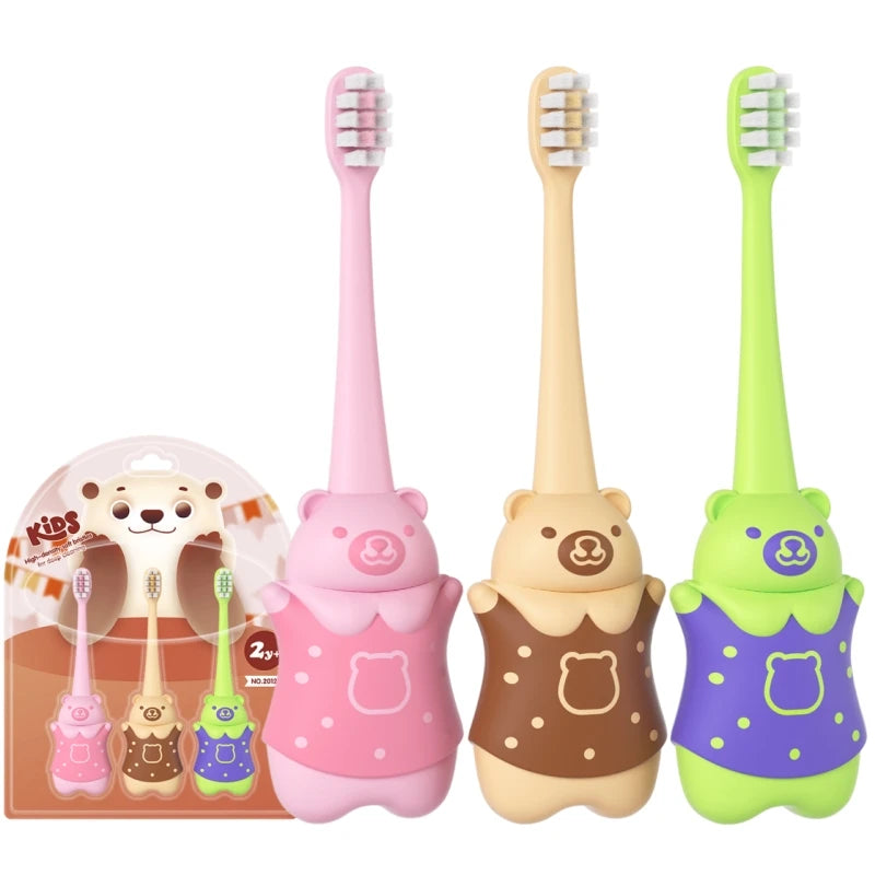 Wholesale Cartoon Bear Shape Kids Soft Toothbrush Colorful Small Head Portable Children Tooth Brush for Baby Use Good Vibrations