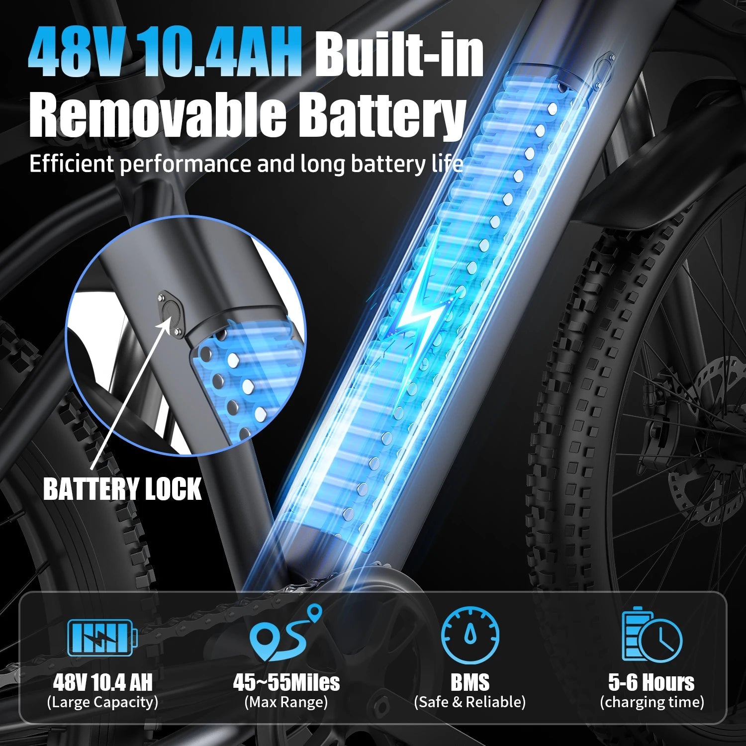 26 Inch Electric Bike for Adults 500W Powerful Motor 48V 10.4Ah Removable Batter 30 Miles Range Electric Mountain Bike Good Vibrations