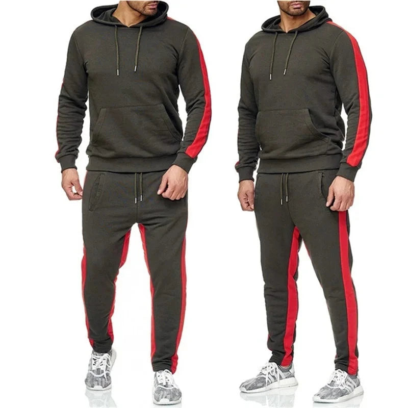 Men's 2 Piece Tracksuit Color Block Sweatsuit Stripes Casual Winter Long Sleeve Warm Moisture Wicking Breathable Sportswear Suit Good Vibrations