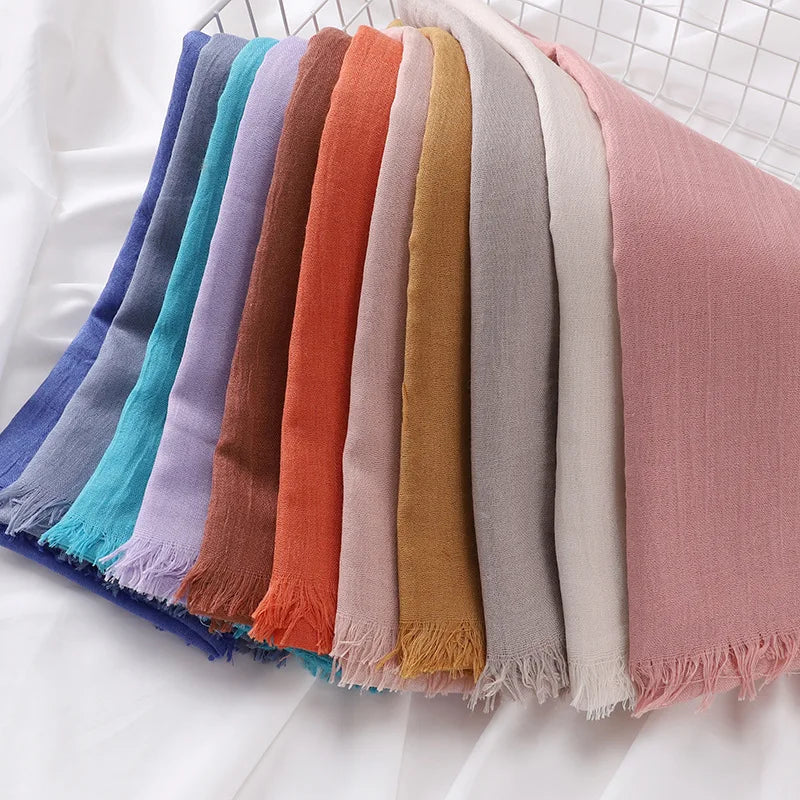 High Quality Viscose Cotton Hijab Shawls Plain Tassels Polyester Veils for Hijab Ladies Good Vibrations