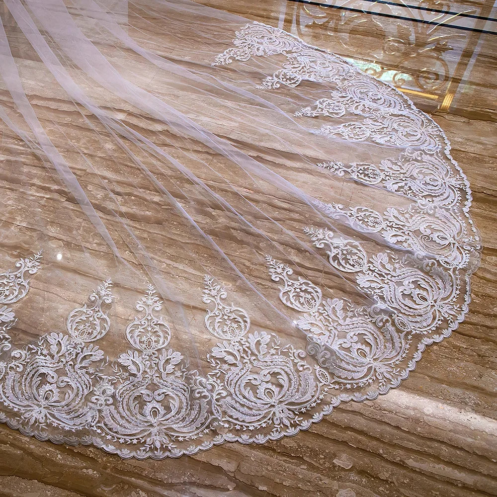 New Arrivals Appliques Lace Veil New Bride Wedding Dress Accessories 3 Meters Long Trailing Soft Veil Good Vibrations