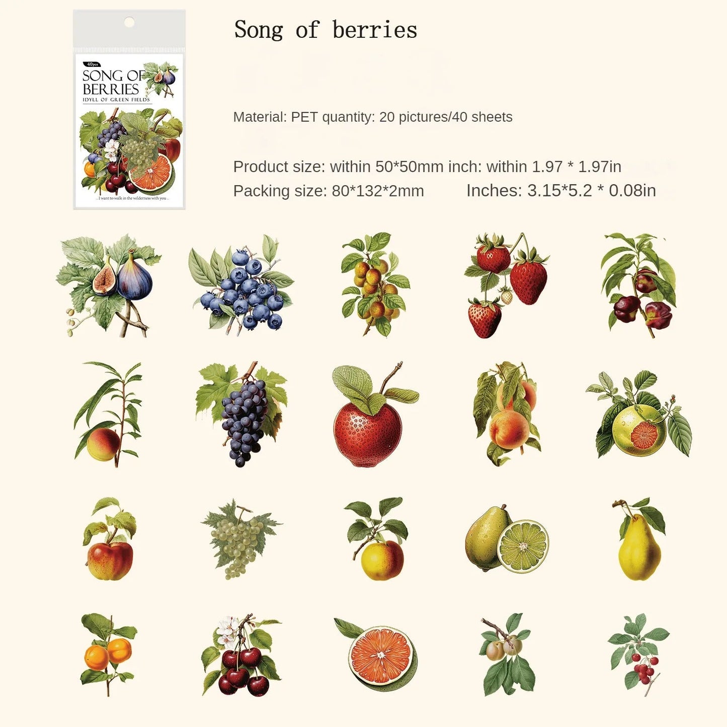 40 Sheets/pack PET Sticker Pack Green Wilderness Pastoral Series Alien Plant Theme Material Decoration Good Vibrations