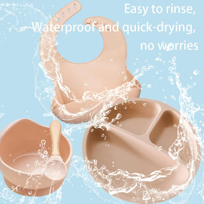 Baby New Arrived Dinnerware Silicone Hot Sale Customized 100% Safe Bib Spoon Bowl Feeding Set Good Vibrations