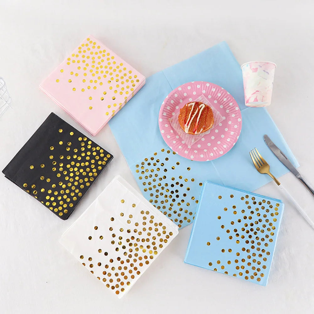20Pcs Gold Dot Disposable Tableware Paper Towel Napkins Cups Tablecloth Plates Straws for Birthday Wedding Party Supplies Good Vibrations