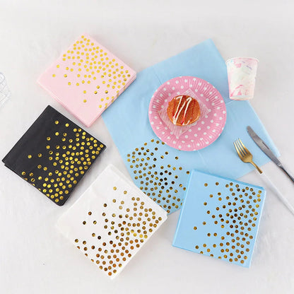 20Pcs Gold Dot Disposable Tableware Paper Towel Napkins Cups Tablecloth Plates Straws for Birthday Wedding Party Supplies Good Vibrations