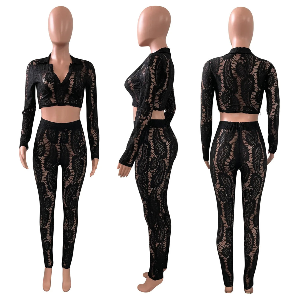 Liu Ming Bulk Items Wholesale Dropshipping 2 Piece Sets Lace Long Sleeve Pants Sports Women Outfits Good Vibrations