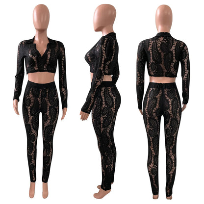 Liu Ming Bulk Items Wholesale Dropshipping 2 Piece Sets Lace Long Sleeve Pants Sports Women Outfits Good Vibrations