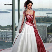 Customized Luxury Red and White Wedding Dress for Bride Plus Size Ball Gown Sweep Train Sexy Party Bridal Gown Vestido De Novia Good Vibrations