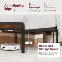 Full Size Metal Platform Bed Frame with Adjustable Upholstered Headboard, Charging Station, LED Lights, Noiseless Good Vibrations