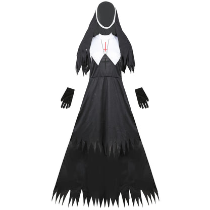 Halloween Nun Cosplay Costume Women Black Vampire Fantasy Dress Terror Sister Party Disguise Female Fancy For Adults Good Vibrations