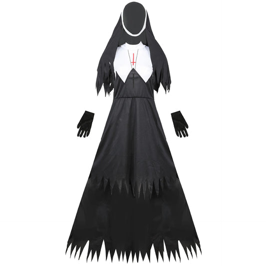 Halloween Nun Cosplay Costume Women Black Vampire Fantasy Dress Terror Sister Party Disguise Female Fancy For Adults Good Vibrations