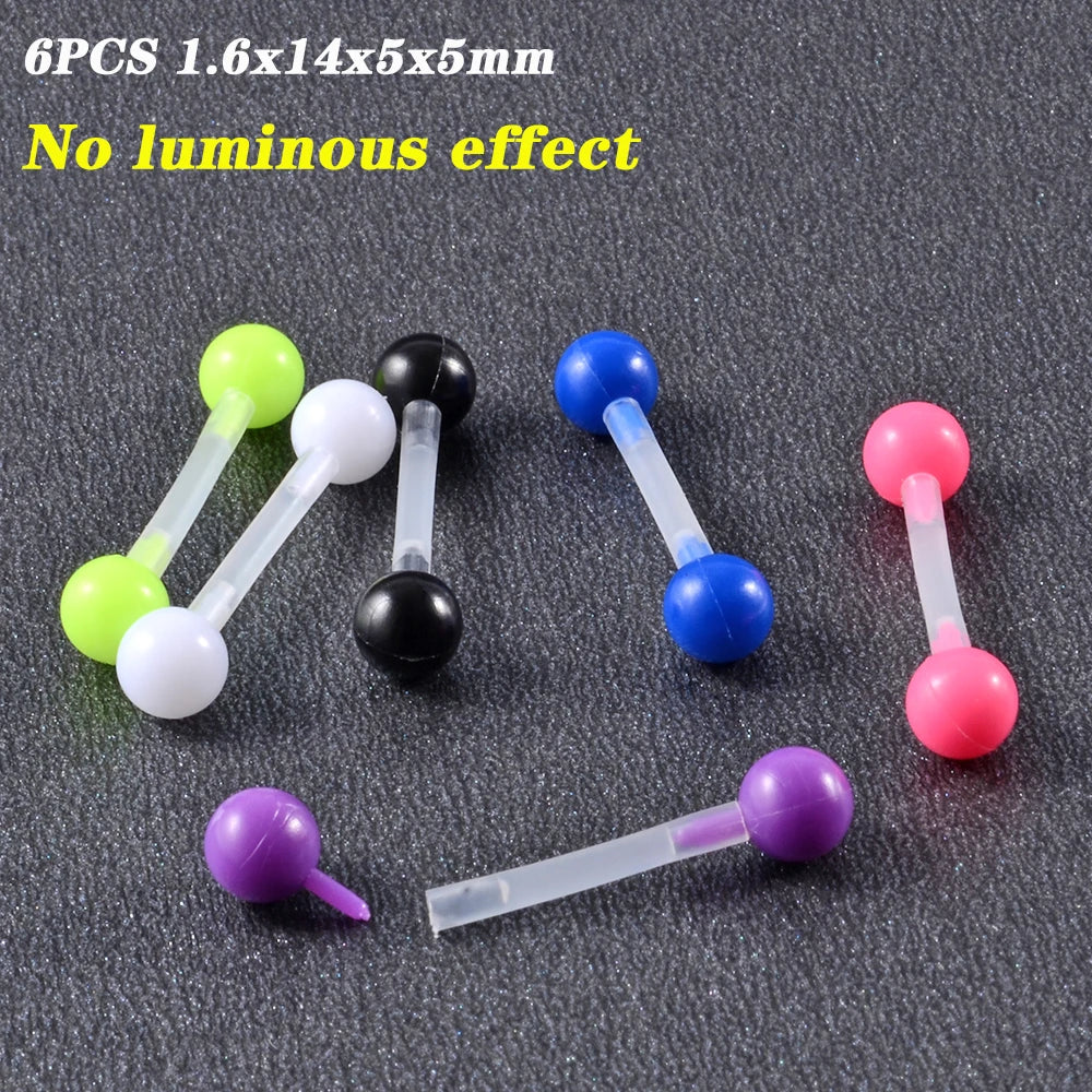 Surgical Steel Bar Tongue Rings Acrylic Glow in the dark ball Tongue Barbell Luminous Acrylic Ball Belly button Ring Piercing Good Vibrations