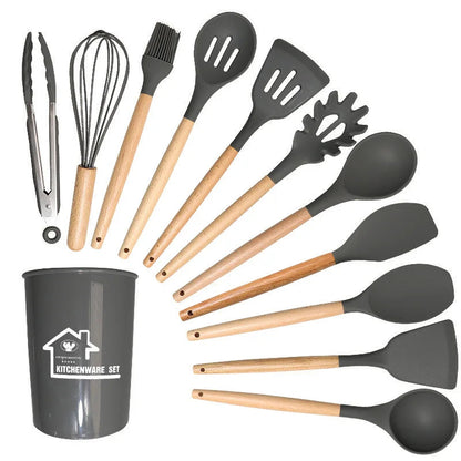 2022 Christmas Gift Food Grade Silicone Cutlery Set Wooden Handle Kitchen Gadgets Kid With Spatula Spoon Spaghetti Server Laddle Good Vibrations