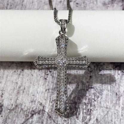 Huitan Hip Hop Cross Necklace for Women with Dazzling CZ Stone Luxury Silver Color Cool Neck Accessories Party Trendy Jewelry Good Vibrations