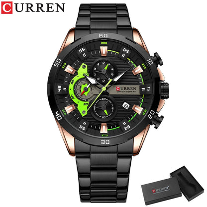 CURREN Stainless Steel Watches for Mens Creative Fashion Luminous Dial with Chronograph Clock Male Casual Wristwatches Good Vibrations