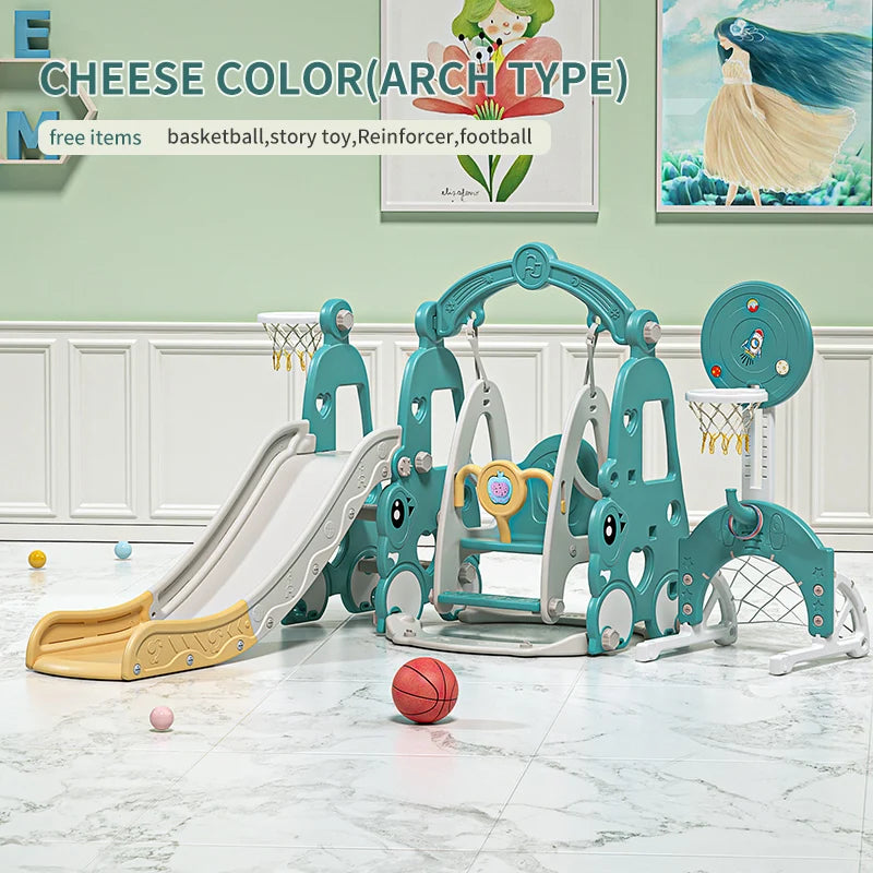 6 in 1 Indoor Playground Set for Children HDPE/PE Swing and Slide Toys Baby Playhouse with Indoor Slide and Swing Features Good Vibrations