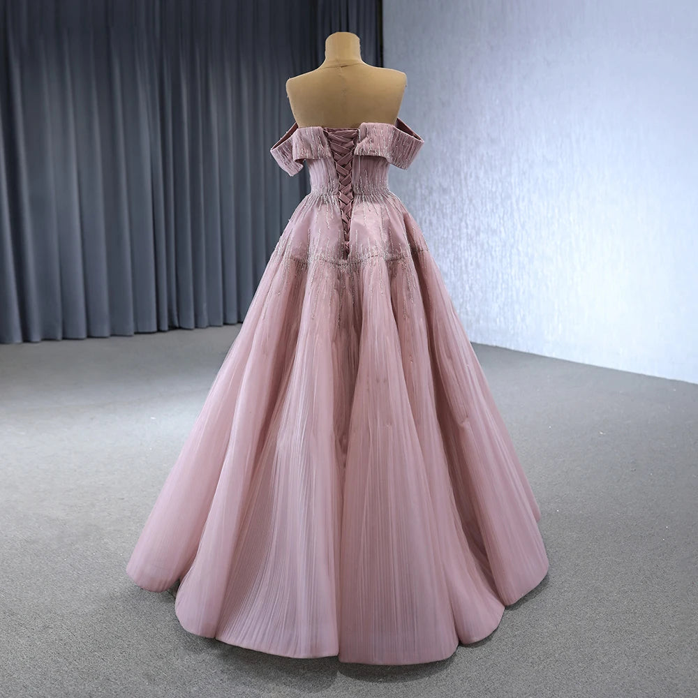 Pink Elegant Sexy Shining Pleated Off-The-Shoulder Plus Size Party Dresses Rsm241002-1 Good Vibrations