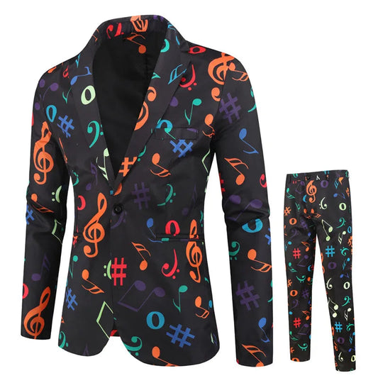 Red Printed Two-piece Men's Christmas Suit (Jacket + Pants) Stylish Male Blazer Coat with Trousers Black Green Blue S-4XL Good Vibrations