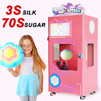 JoyFunplay Manufacture Customized Coin Cash Full Automatic Cotton Candy Vending Machine Floss Flower Candy Machine Good Vibrations