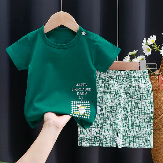 Kids Clothes Set Baby Boy/Girl T-Shirt + Shorts Summer Clothing Cotton Cartoon Casual Boys Tracksuit Children Baby Clothes Set Good Vibrations