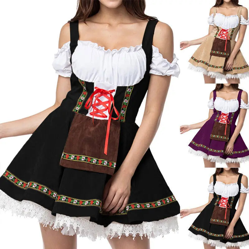 3xl Women Oktoberfest Costume German Bavarian Dirndl Beer Maid Fancy Dress German Bavarian Beer Outfit Cosplay Halloween Costume Good Vibrations