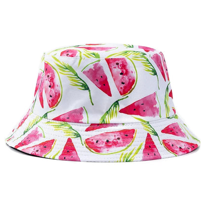 Hot Sale Unisex Bucket Hats Summer Double-sided Wear Fruit Printing Women Cap Outdoor Sun Hat Men Classic Panama Bucket Hat Good Vibrations