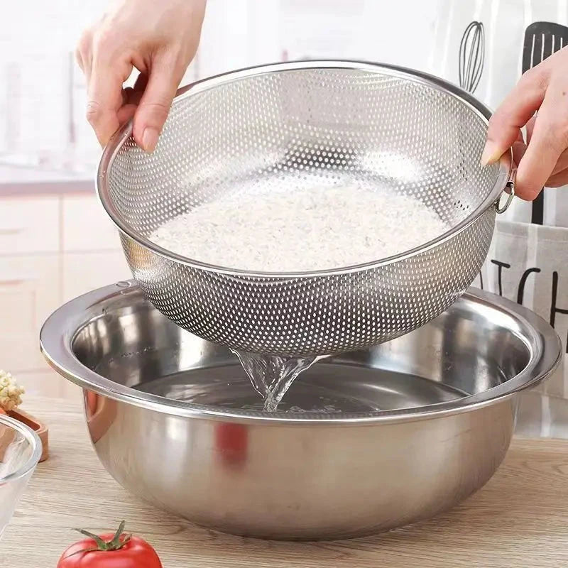 Hot Selling Kitchen Gadgets Stainless Steel Colander Dense Hole Basket Fruit Vegetable Basket Good Vibrations