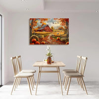 Looife Autumn Farmhouse Canvas Wall Art - Red Barn, Pumpkins & Fall Foliage Scene, Rustic Country Home Decor Good Vibrations