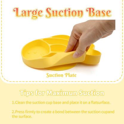 Baby Meal Plate, Baby Suction Cup Silicone Bowl, Children's Complementary Food Plate, Baby Meal Plate, Grid Plate Good Vibrations