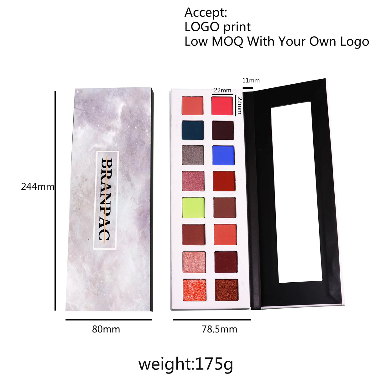Customizable High Pigment Eye Shadow Palette Square Pan Glitter Makeup Waterproof Matte Finish Daily Use Powder Form Good Vibrations