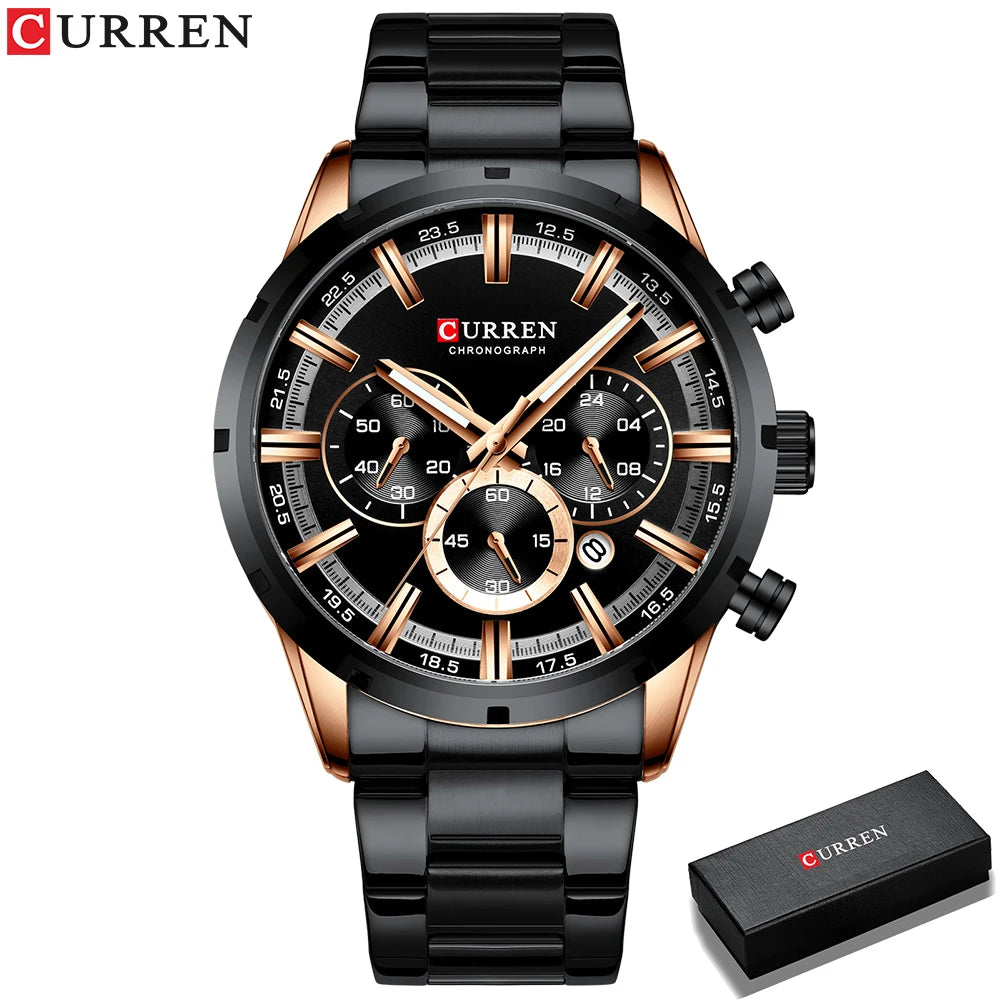 Curren Men's Watch Blue Dial Stainless Steel Band Date Mens Business Male Watches Waterproof Luxuries Men Wrist Watches for Men Good Vibrations