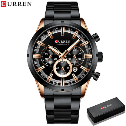 Curren Men's Watch Blue Dial Stainless Steel Band Date Mens Business Male Watches Waterproof Luxuries Men Wrist Watches for Men Good Vibrations