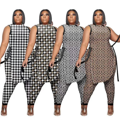 Two Piece Set African New Dashiki Fashion Sleeveless Suit Top and Pant Suits Party for Women Outfits 2022 Spring Summer Matching Good Vibrations