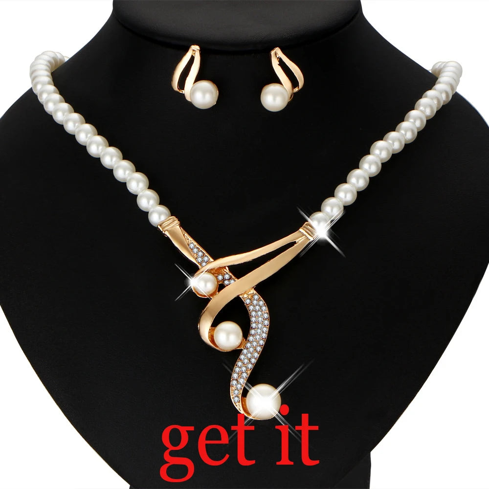 Wedding Bridal Jewelry Set String of Pearls Prom Silver Color Crystal Bracelet Necklace Earrings for Women jewellery sets Good Vibrations Adult Super Store